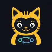 Kitten logo: a golden cat holding a blue and teal loop.